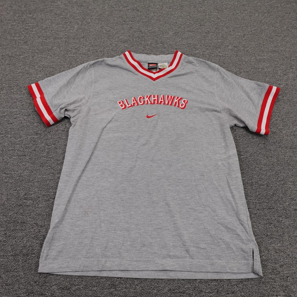 Vintage Chicago Blackhawks Shirt Medium Center Swoosh NHL Hockey V Neck Nike 90s